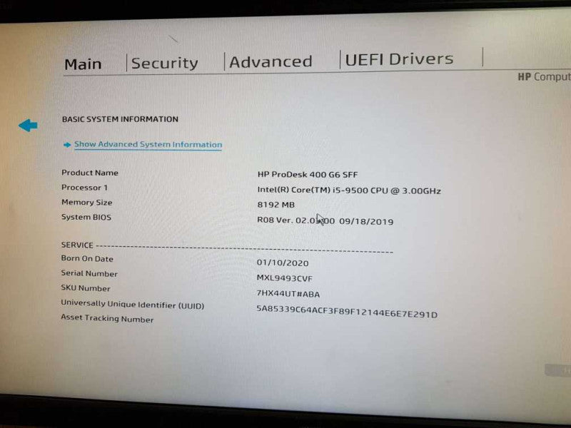 HP ProDesk 400 G6 SFF i5 - 9500 CPU @ 3.00GHz  8GB DDR4 Ram Q