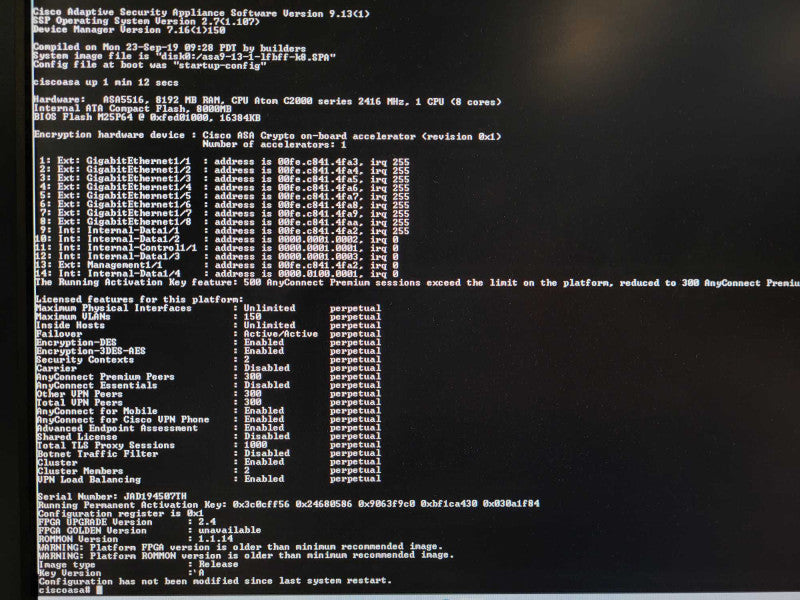 Cisco ASA 5516-X Firewall Adaptive Security Appliance / Not Affected Serial $