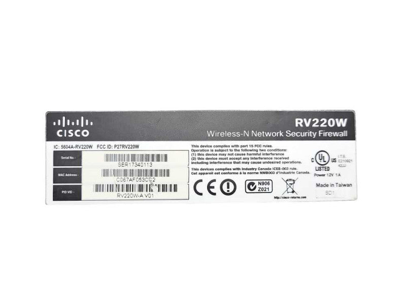 Cisco Small Business RV220W 4 Port Wireless N Network Security Firewall L15-1 $