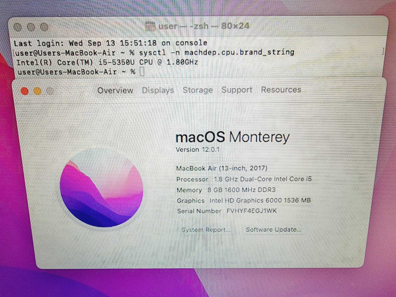 Apple Macbook Air 2017 13\\" Core i5-5350U @ 1.8GHz 8GB DDR3 500GB SSD (