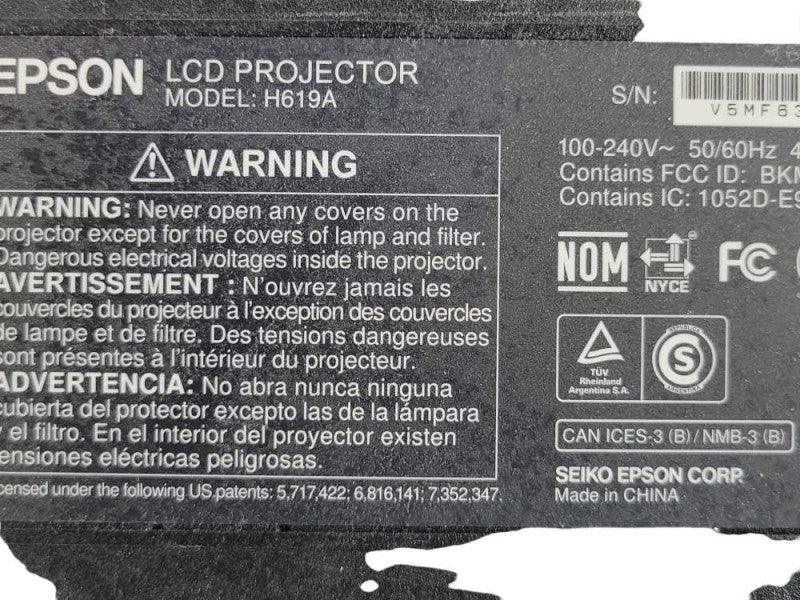 Epson PowerLite 1985WU H619A LCD Projector (2788 Hours), READ _