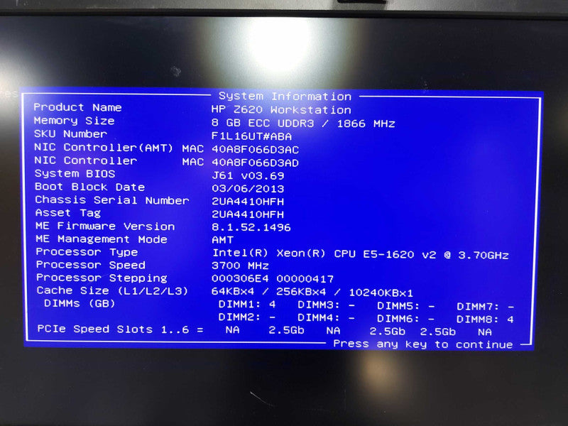 HP Z620 workstation Xeon E5-1620 V2 @ 3.70ghz / 8gb ram / NVS 310 gpu #