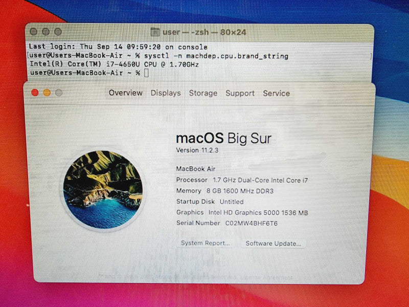 Apple Macbook Air 2013 13\\" Core i7-4652U @ 1.7GHz 8GB DDR3 120GB SSD (