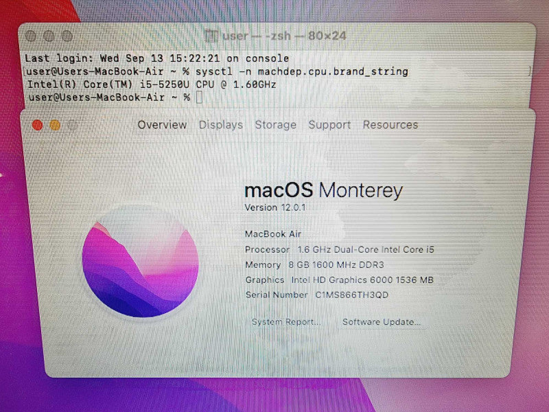 Apple Macbook Air 2015 13\\" Core i5-5250U @ 1.6GHz 8GB DDR3 250GB SSD (