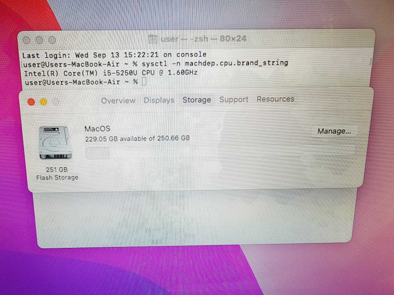 Apple Macbook Air 2015 13\\" Core i5-5250U @ 1.6GHz 8GB DDR3 250GB SSD (
