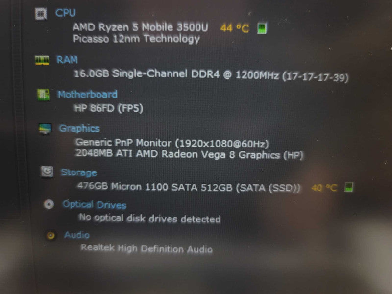 HP Laptop 15-ef0010ca AMD Ryzen 5 3500U, 16GB DDR4, AMD Radeon Vega 8, 512GB m.2 Î²
