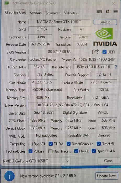 Zotac Gaming GeForce GTX 1050 Ti 4GB OC 128BIT GDDR5 Graphics card, READ _