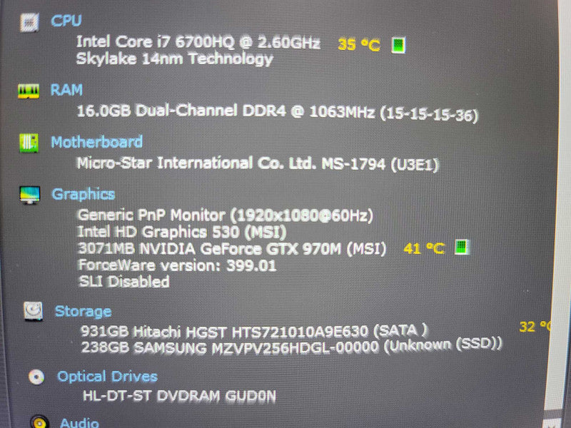 MSI GE72 Apache Pro i7-6700HQ, 16GB DDR4, GeForce GTX 960M, 256GB SSD+1TB HDD Î²