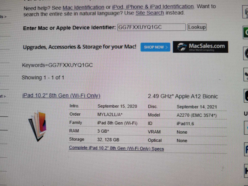 Apple iPad 10.2-inch 8th Gen Tablet A2270 Wi-Fi Only - 32GB Gray 2020, READ _