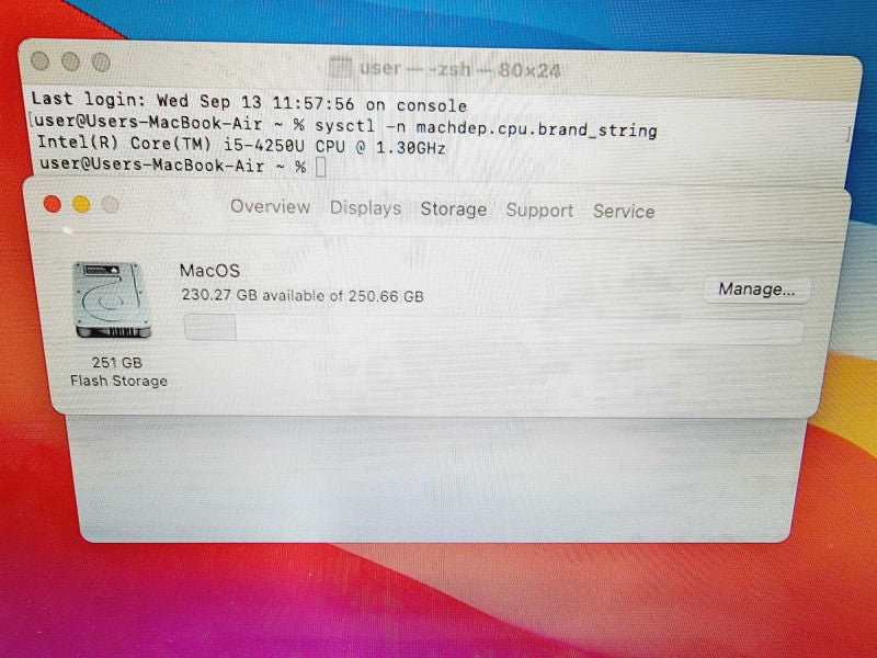 Apple Macbook Air 2013 13\\" Core i5-4250U @ 1.3GHz 8GB DDR3 250GB SSD [Read] (