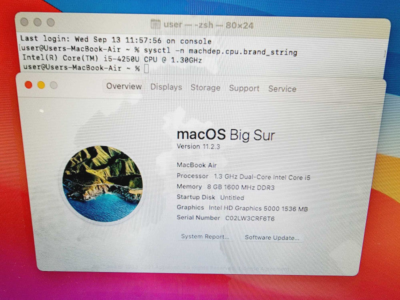Apple Macbook Air 2013 13\\" Core i5-4250U @ 1.3GHz 8GB DDR3 250GB SSD [Read] (