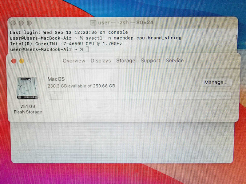 Apple Macbook Air 2013 13\\" Core i7-4650U @ 1.7GHz 8GB DDR3 250GB SSD (