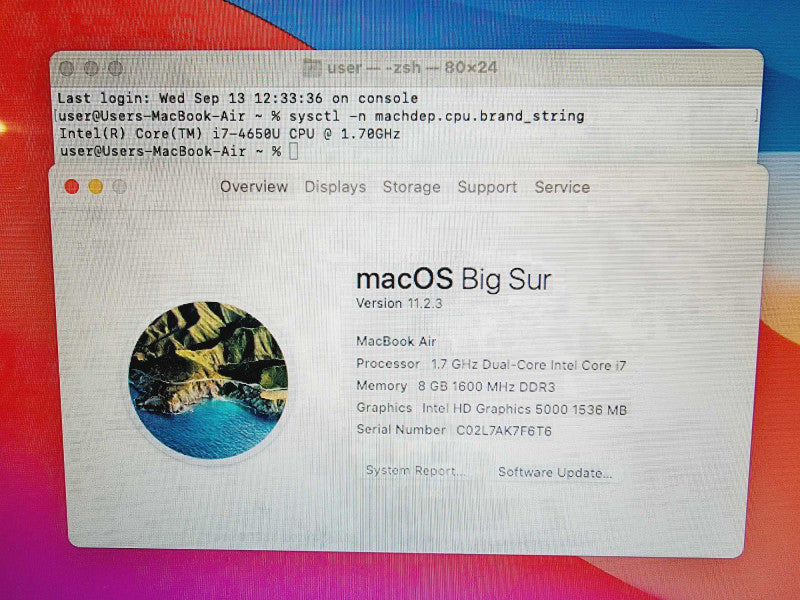 Apple Macbook Air 2013 13\\" Core i7-4650U @ 1.7GHz 8GB DDR3 250GB SSD (