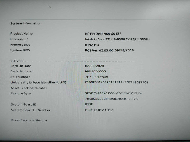 HP ProDesk 400 G6 SFF I5-9500 @ 3.00ghz / 8gb ram / READ #
