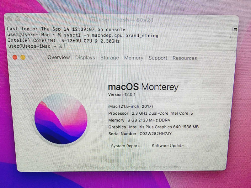 Apple iMac 2017 21.5\\" Core i5-7360U @ 2.3GHz 8GB DDR4 1TB HDD (