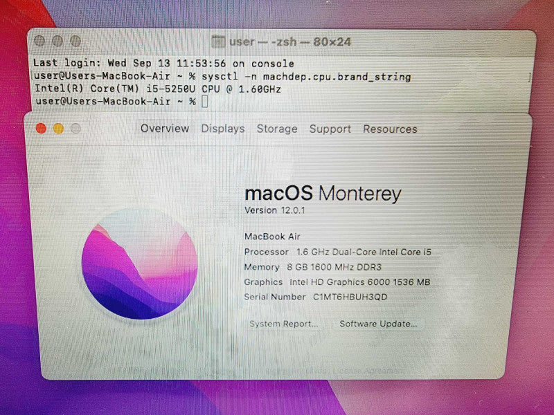 Apple Macbook Air 2015 13\\" Core i5-5250U @ 1.6GHz 8GB DDR3 250GB SSD  (