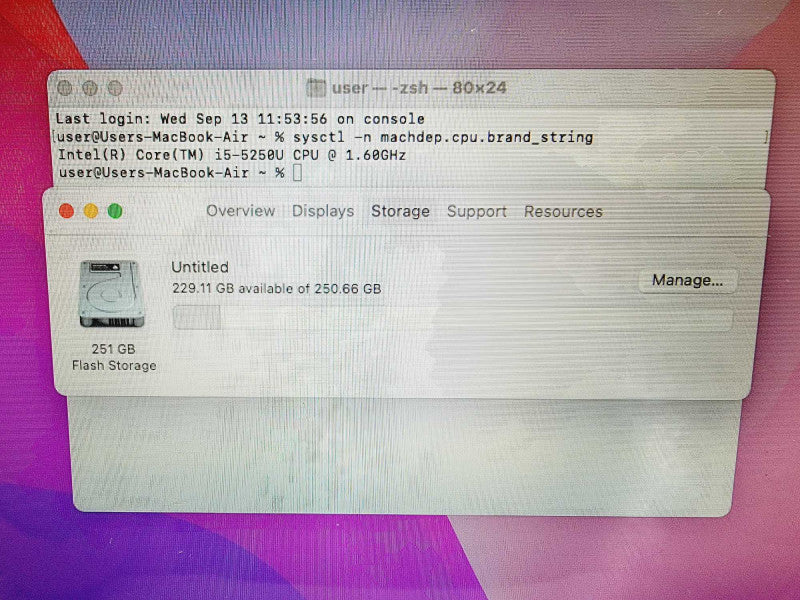 Apple Macbook Air 2015 13\\" Core i5-5250U @ 1.6GHz 8GB DDR3 250GB SSD  (