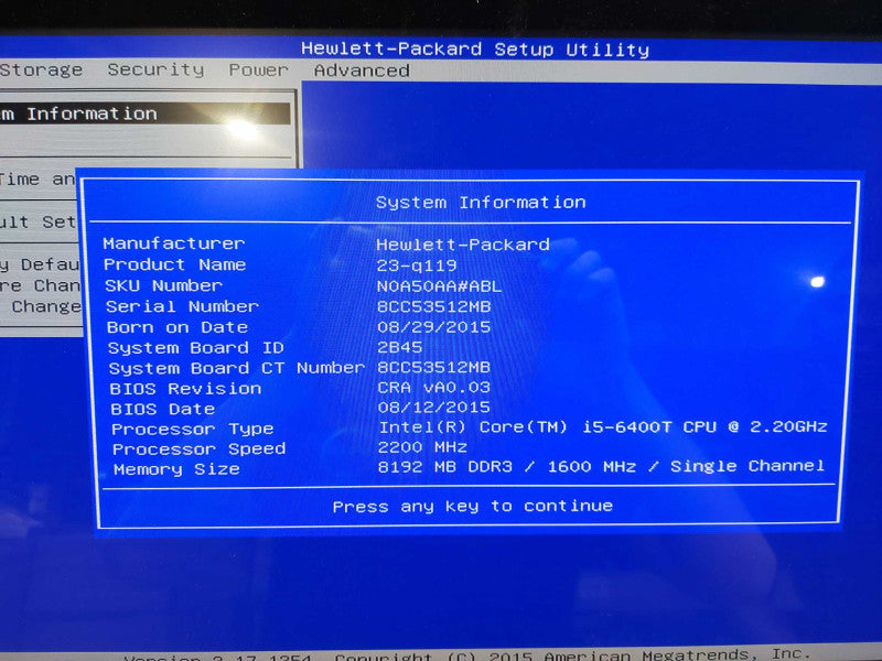 HP AiO TPC Q017-23 Non-Touch 23\\" i5-6400T @ 2.20ghz / 8gb ram / READ #