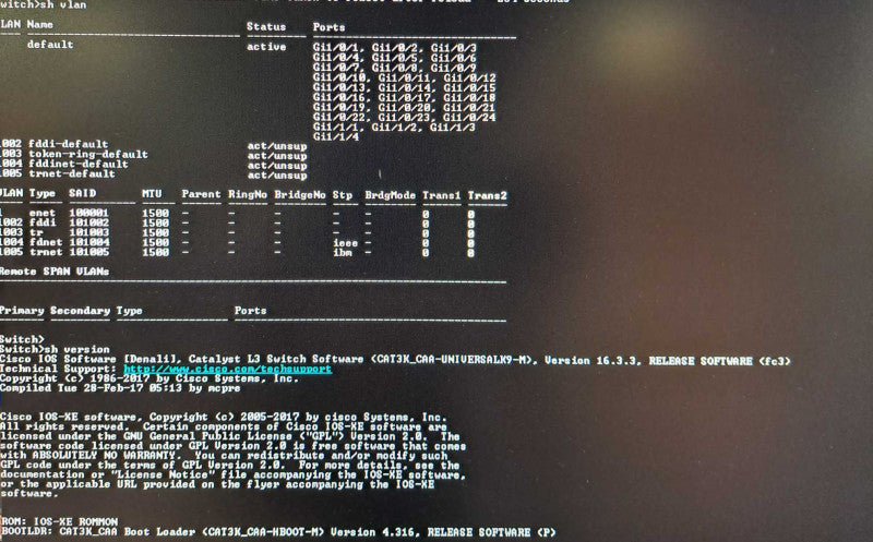Cisco Catalyst WS-C3650-24TS-S V03 24 Port 4X1G Switch )