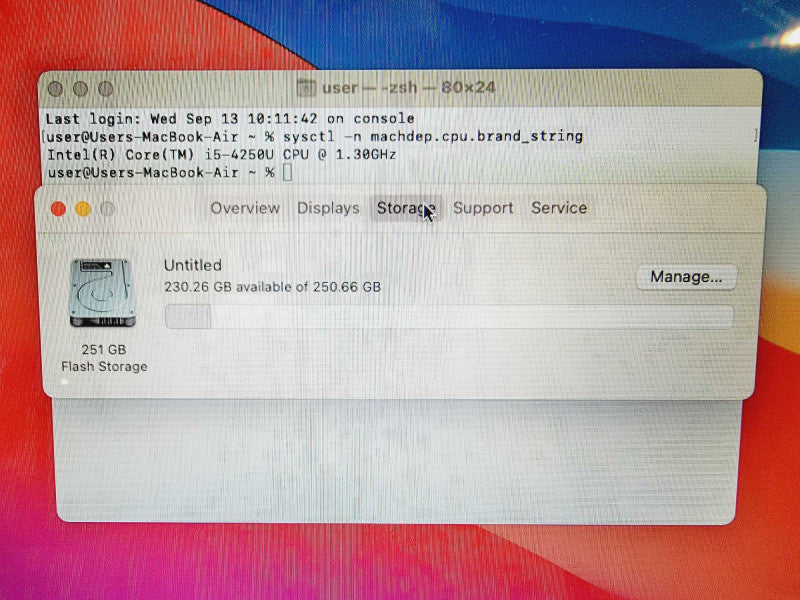 Apple Macbook Air 2013 13\\" Core i5-4250U @ 1.3GHz 8GB DDR3 250GB SSD (