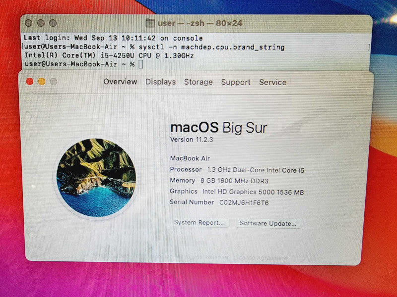 Apple Macbook Air 2013 13\\" Core i5-4250U @ 1.3GHz 8GB DDR3 250GB SSD (