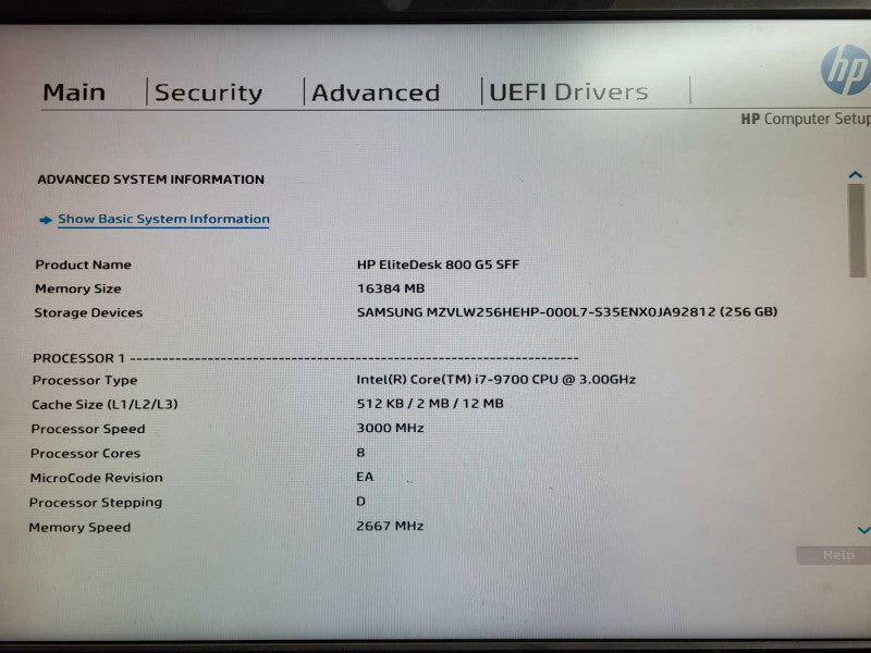HP EliteDesk 800 G5 SFF i7-9700 CPU @ 3.00GHZ 16GB DDR4 256GB NVme $