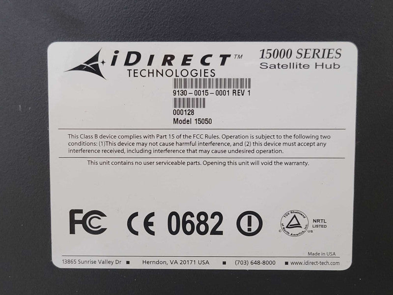 iDirect Technologies 15000 series Satellite Hub 15050 9130-0015-0001 Rev1 SEE _