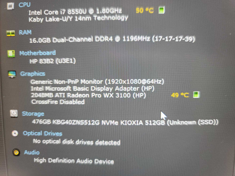 HP ZBook 14u G6 i7-8550U, 2GB ATI Radeon Pro WX 3100, 16GB DDR4, 512GB m.2  Î²
