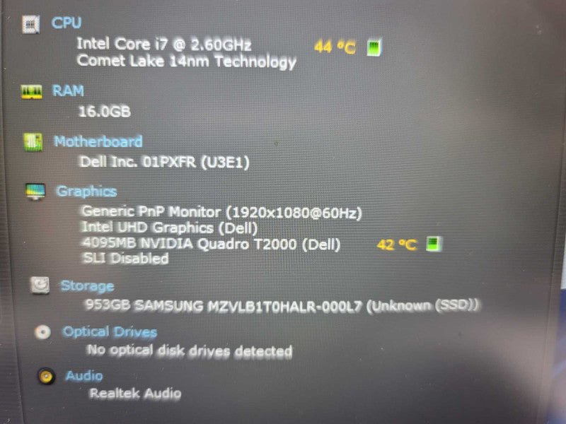 Dell Precision 7550 i7-10750H, 16GB DDR4, 4GB Nvidia Quadro T2000, 1TB SSD Î²