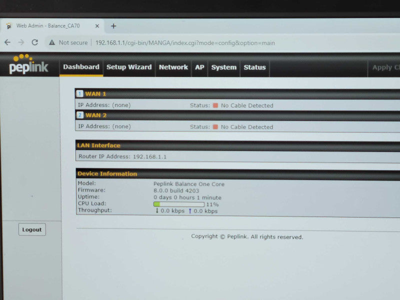 Peplink Balance One Core BPL-ONE-CORE Multi WAN Router, Factory Reset Q_
