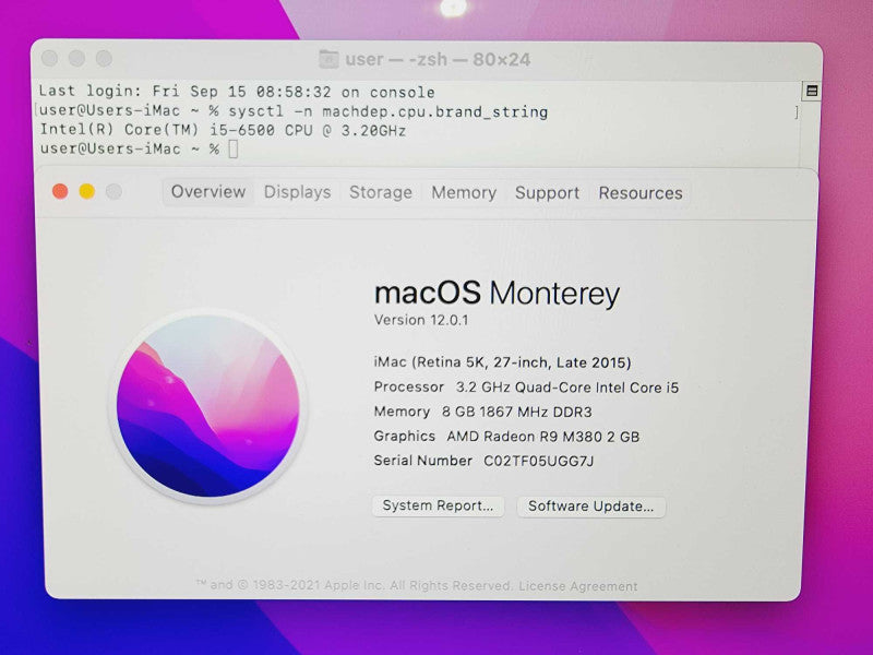 Apple iMac Retina 5K 2015 27\\" Core i5-6500 @ 3.2GHz 8GB DDR3 1TB HDD R9 M380 2GB [Read] (