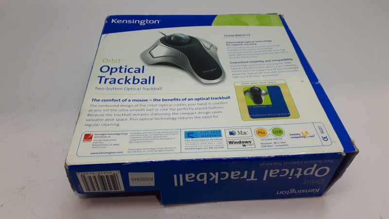 Kensington 64327 Orbit Optical Trackball Mouse Black/Silver New Open Box &