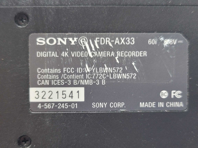 Sony Handycam FDR-AX33 4K 20.6MP Wi-Fi Camcorder - Black, READ Q_