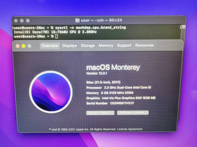 Apple iMac 2017 21.5\\" Core i5-7360U @ 2.3GHz 8GB DDR4 1TB HDD [Read] (