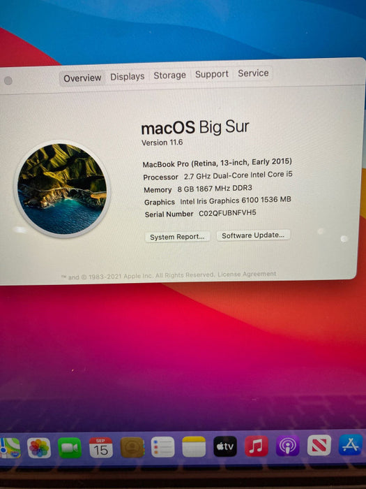 Apple MacBook Pro Retina 13\\" Early 2015 i5-5267U @2.7GHz 8GB RAM 256 SSD READ