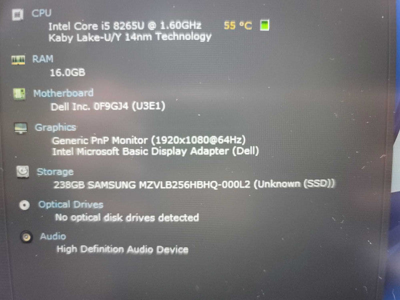 Dell Latitude 5500 i5-8265U@ 1.60GHz, 16GB DDR4, 256GB m.2  Î²