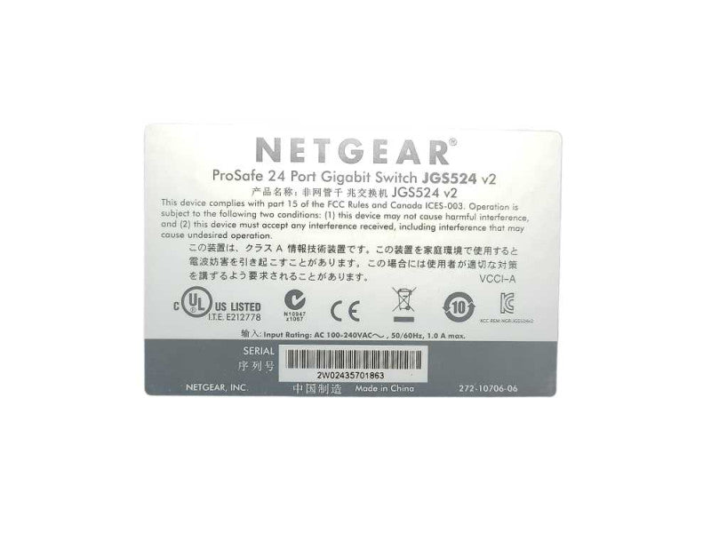 NETGEAR ProSafe JGS524 v2 24-Port Gigabit Switch $