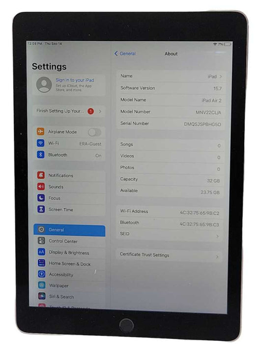 Apple iPad Air 2nd gen A1566 32GB Wi-Fi Q_