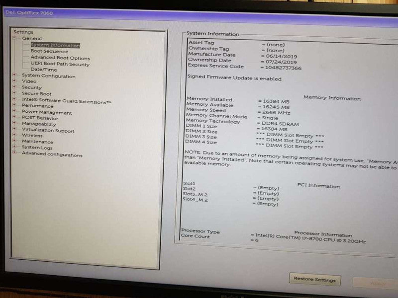 Dell OptiPlex 7060 SFF Intel i7- 8700 CPU @ 3.20GHz 16GB DDR4 Ram Q