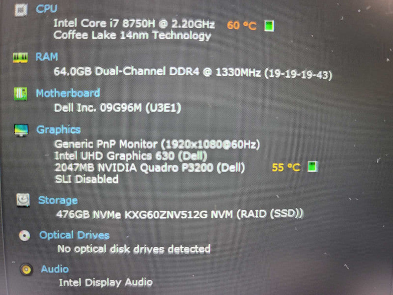 Dell Precision 7730 i7-8750H, 64GB DDR4, 2GB Quadro P3200, 512GB m.2  Î²
