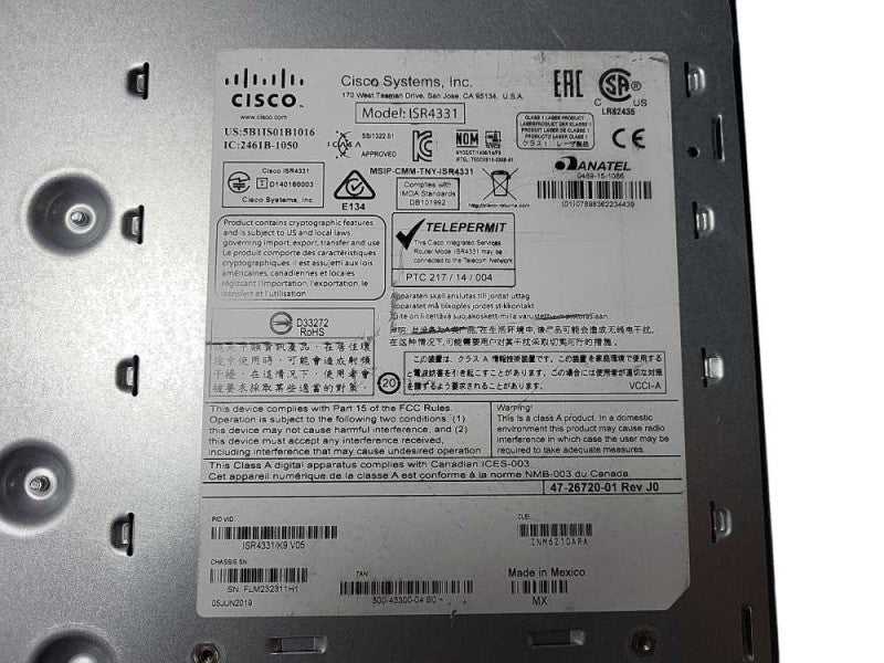 Cisco ISR4331/K9 V05 Enterprise Service Router Not Affected Q$