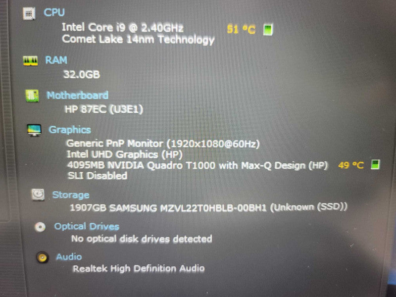 HP ZBook Power G7 i9-10885H, 4GB Quadro T1000 w/ Max-Q, 32GB DDR4, 2TB SSD Î²