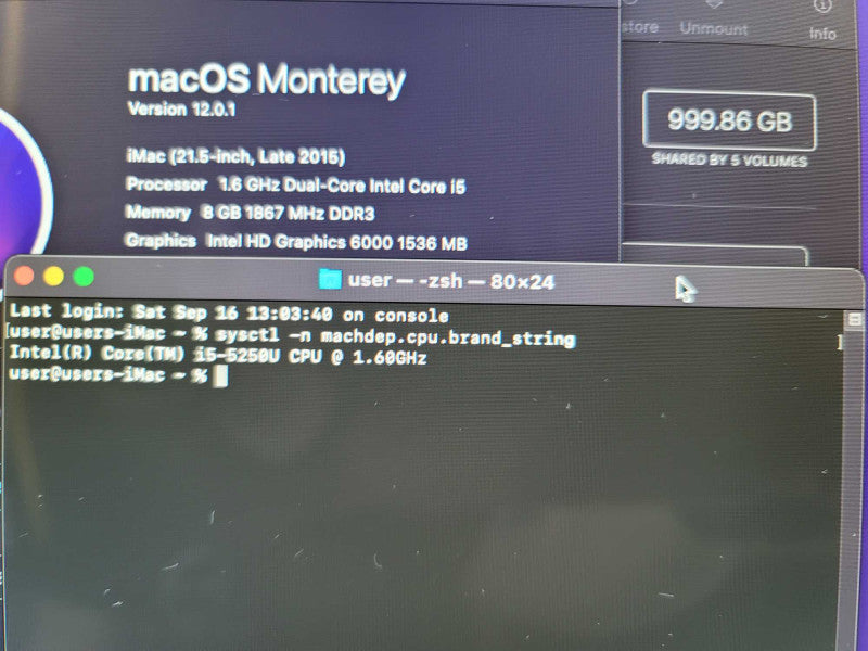 iMac 21.5\\" 2015 (A1418) i5-5250U, 8GB DDR3, 1TB SSD **READ Î²