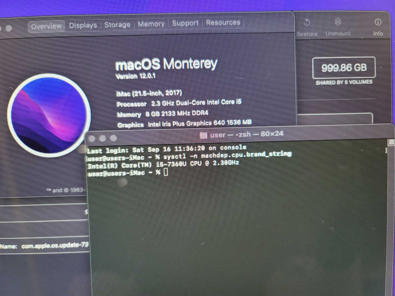iMac 2017 21.5\\" AIO I5-7360u, 8GB DDR4, 1 TB HDD Î²