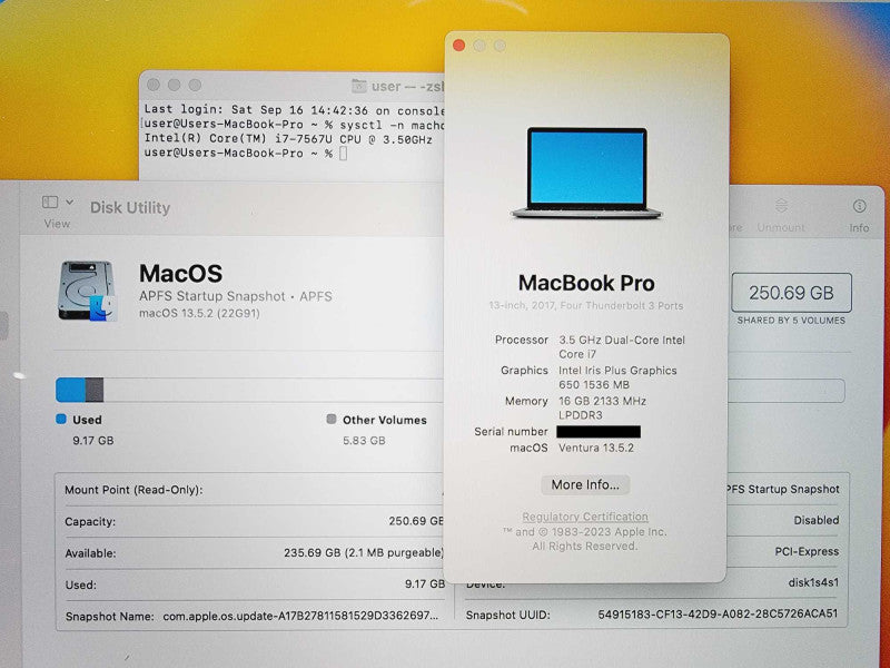 Apple Macbook Pro 2017 13\\" Core i7-7567U @ 3.5GHz 16GB DDR3 250GB SSD (