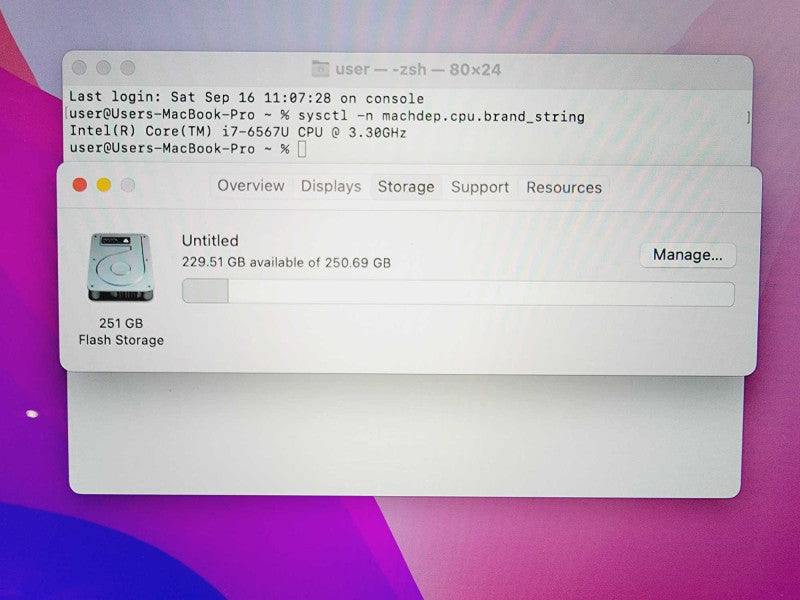 Apple Macbook Pro 2016 13\\" Core i7-6567U @ 3.3GHz 16GB DDR3 250GB SSD [Read] (