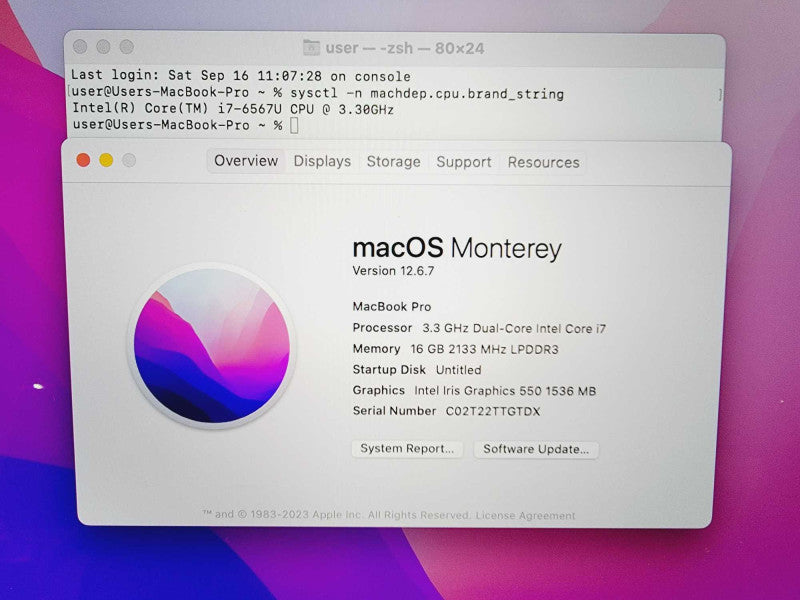 Apple Macbook Pro 2016 13\\" Core i7-6567U @ 3.3GHz 16GB DDR3 250GB SSD [Read] (