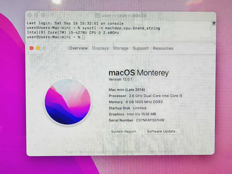 Apple Mac Mini 2014 Core i5-4278U @ 2.6GHz 8GB DDR3 250GB SSD Q(