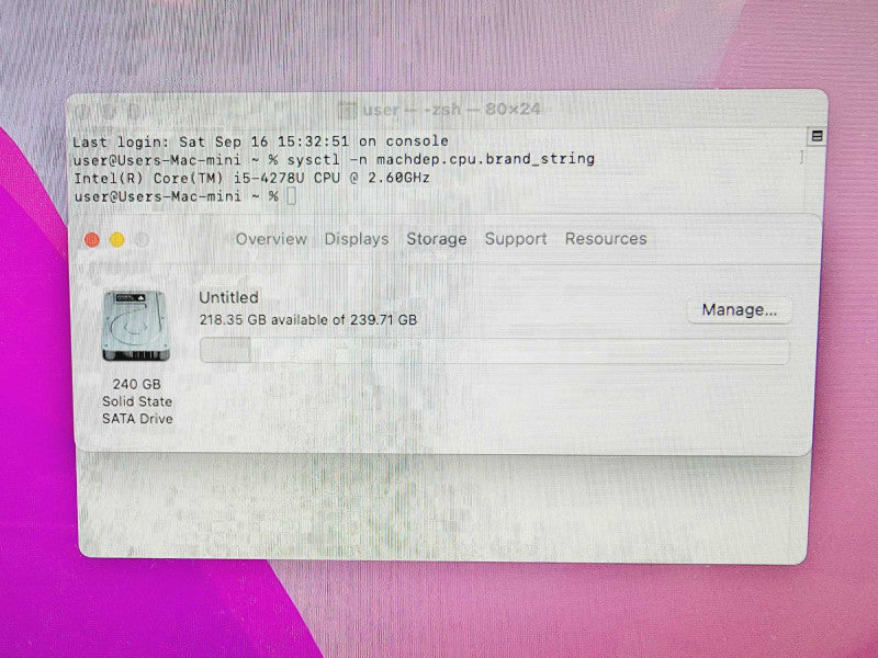Apple Mac Mini 2014 Core i5-4278U @ 2.6GHz 8GB DDR3 250GB SSD Q(