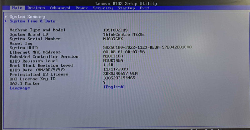 Lenovo ThinkCentre M720s SFF i5-8400 @ 2.80GHz 8GB DDR4 256GB M.2  )